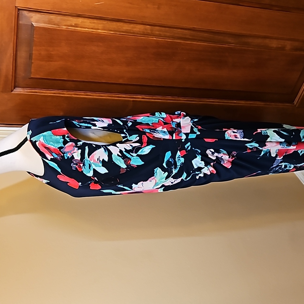LAUREN RALPH LAUREN DRESS FLORAL 16 BLACK PINK GREEN WHITE Cap Sleeves - Picture 7 of 12